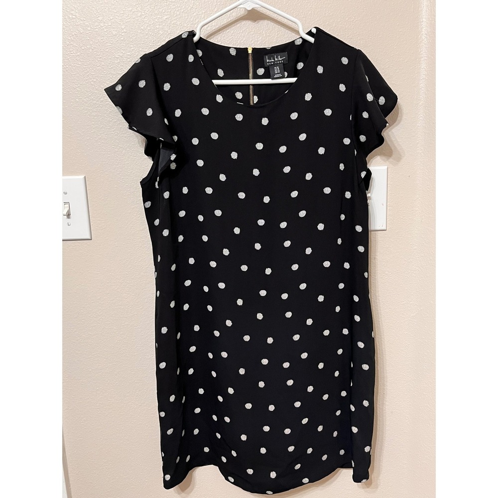 Nicole Miller New York Black White Polka Dot Flutter Sleeve Shift‎ Dress Size 10